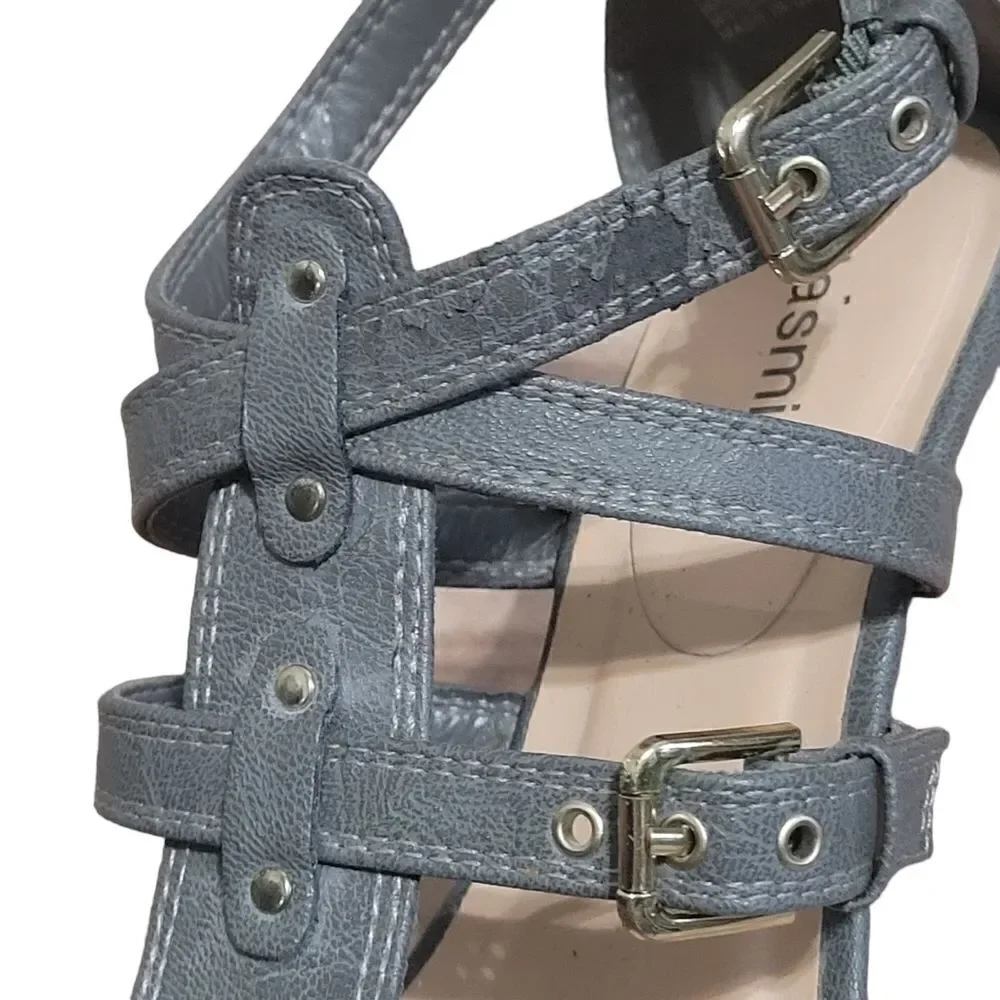 Grey Strappy Studded Wedge